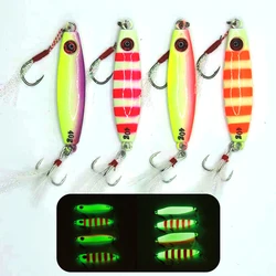 1pc Luminous Jigging Lure 15g 20g 30g 40g 60gMetal Spoon Saltwater Fishing  with Assist Hook