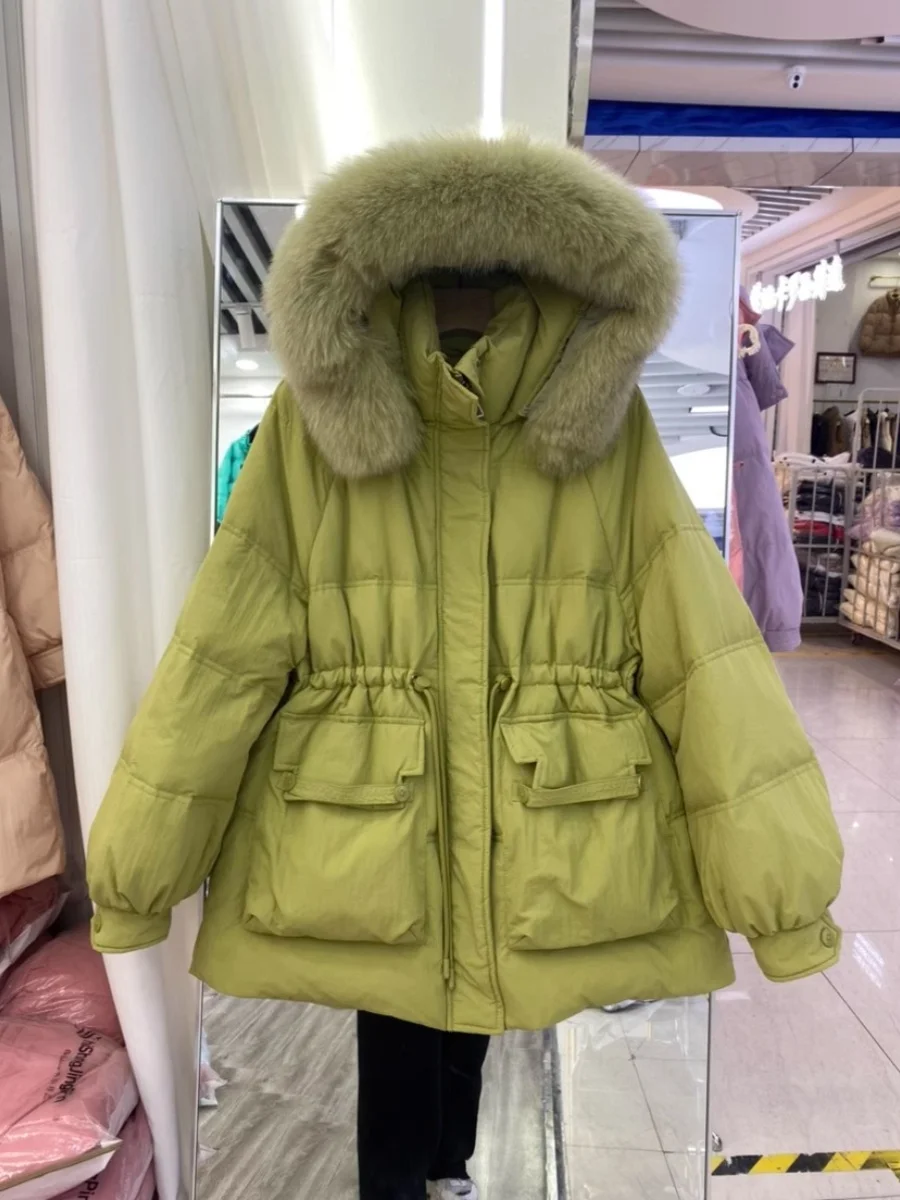 

Women's Quilted Jaet Coat Large Fur Collar Hooded down Cotton Winter Faion Design Slimming Sli Outerwear Coat