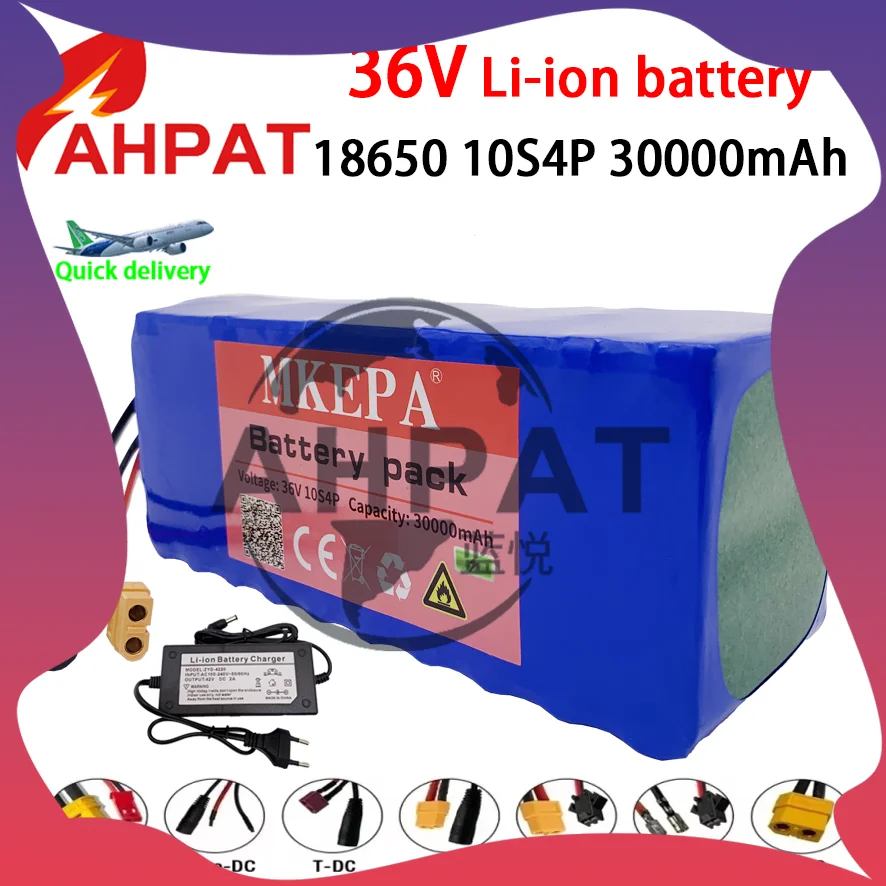 

2025 AHPAT Air transport 10S4P 36 В 30000 мАч литиевый аккумулятор для электрического скутера аккумулятор большой емкости с зарядным устройством 42 В