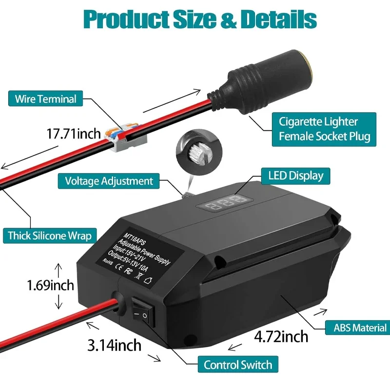 1pcs DIY Adapter Cigarette Lighter Step Down Converter Power Wheel for Makita Battery DC 18V to 12V Car Regulator Power Tools