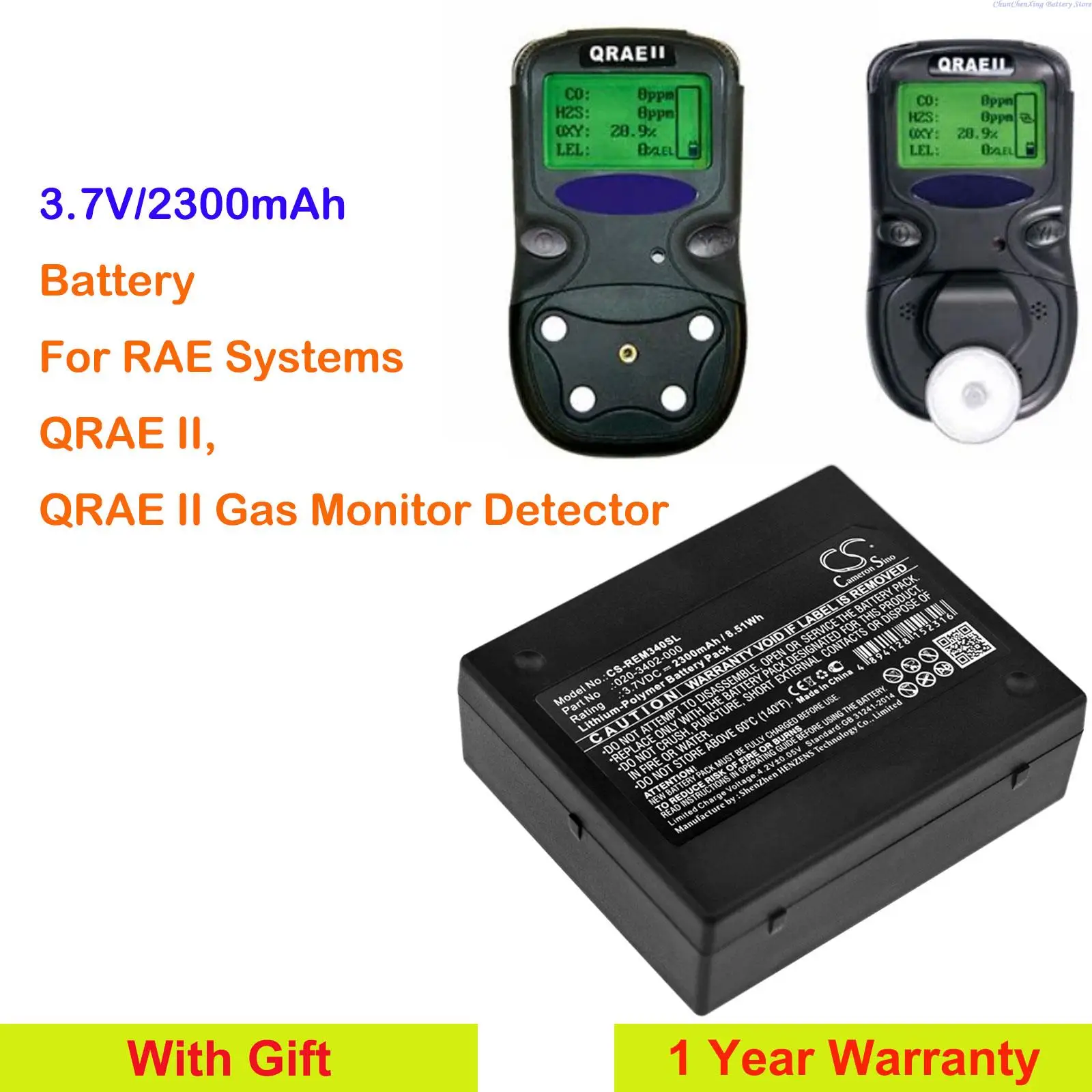 Cameron Sino 2300mAh Gas Monitor Detector Battery 20-3402-000 for RAE Systems QRAE II Gas Monitor Detector, QRAE 2, QRAE II