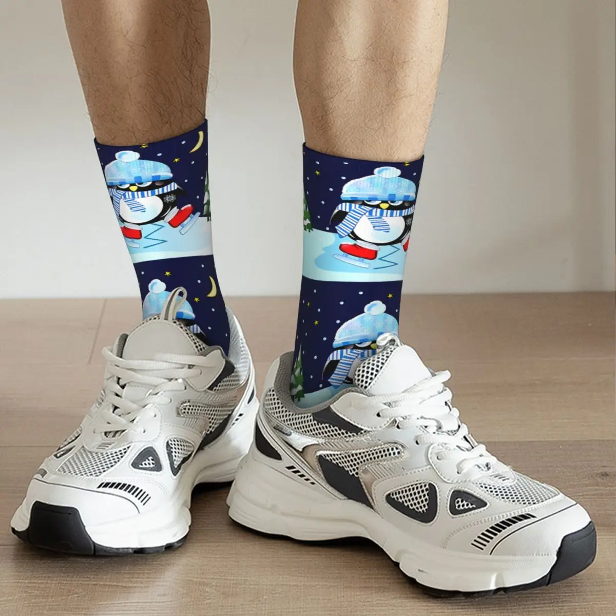 Calcetines de pingüino de patinaje para hombre y mujer, medias a prueba de viento, regalo de primavera, verano, otoño e invierno, novedad