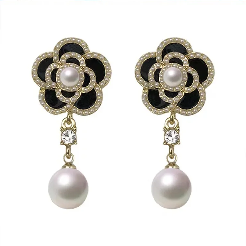 NewChic Camellia White Pearl Pendant Earring  Design  Style for Women Wedding Jewelry Gift