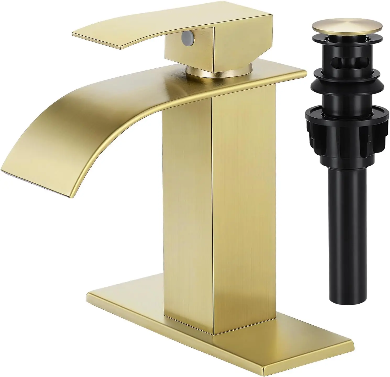 

Bathroom Faucets Brushed Gold Waterfall Bathroom Sink Faucet Modern Single Handle Bathroom Faucet for 1 or 3 Hole Mxier Tap Wash