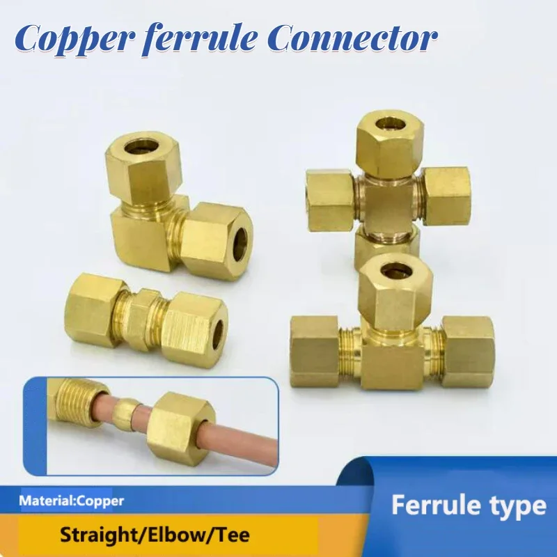 1PCS Copper Ferrule Straight Tee Elbow 8/10/12mm Humidifier Ship High-pressure Copper Pipe Connector