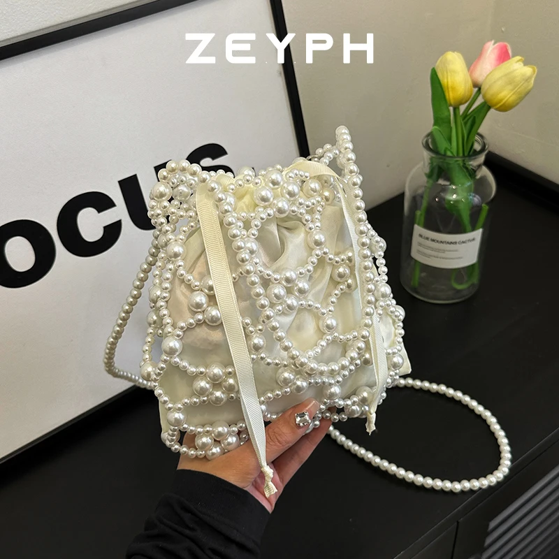 

Zeyph Beaded Hollow Pearl Bag Drawstring Bag Small Ladies Handbag Dinner Bag Mobile Phone Bag 2025 New