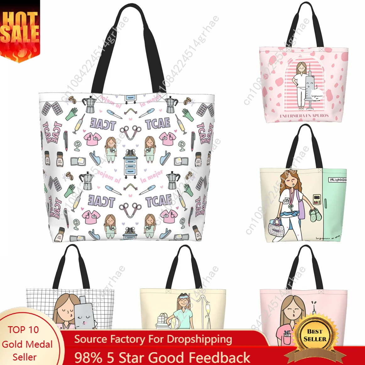 Cartoon Doctor Nurse Enfermera En Apuros Grocery Bags Large Capacity Aesthetic Merch For Woman Street Shoulder Bag