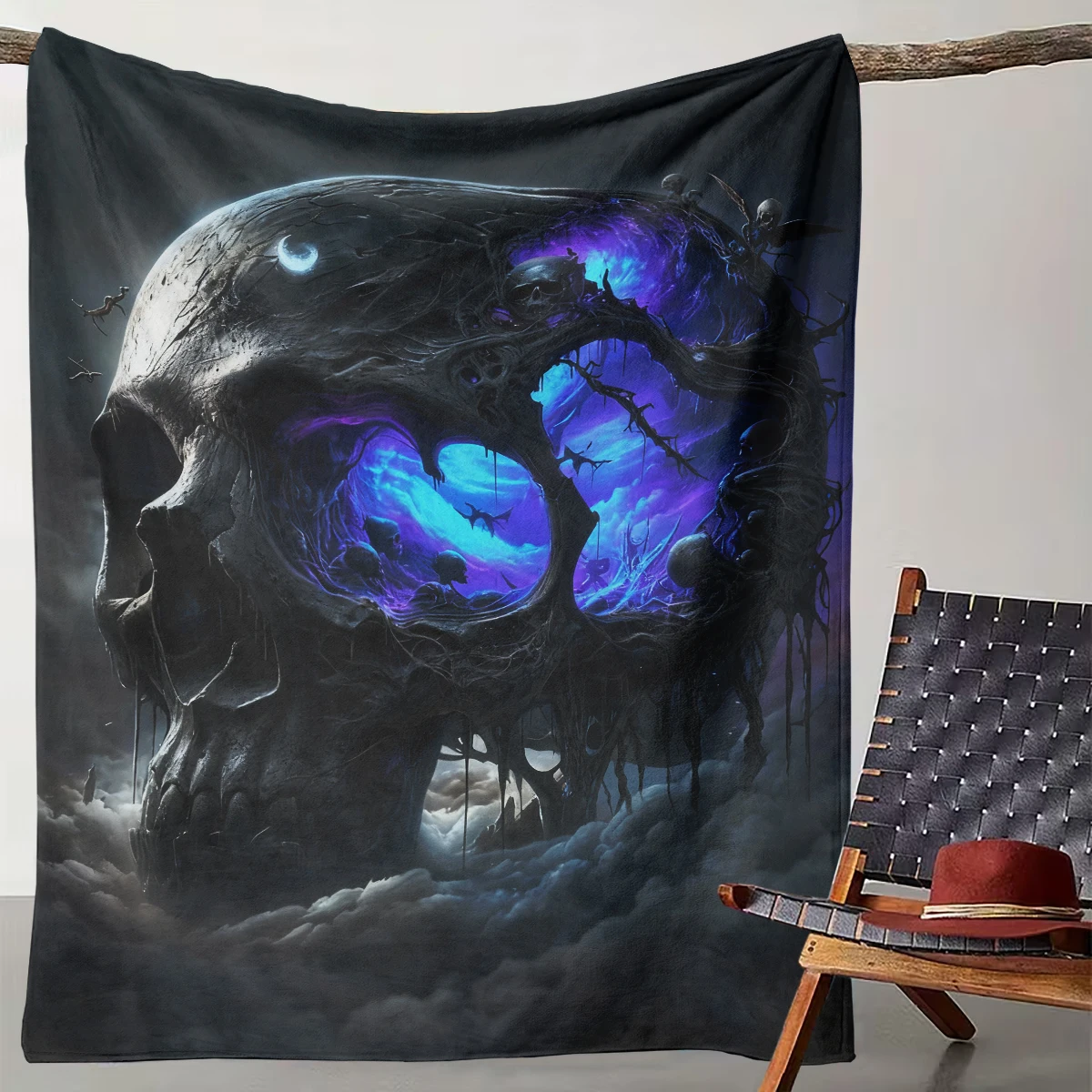 

1 Dark Skeleton Nebula Fantasy Throw Blanket Gothic Art Home Decor Rug