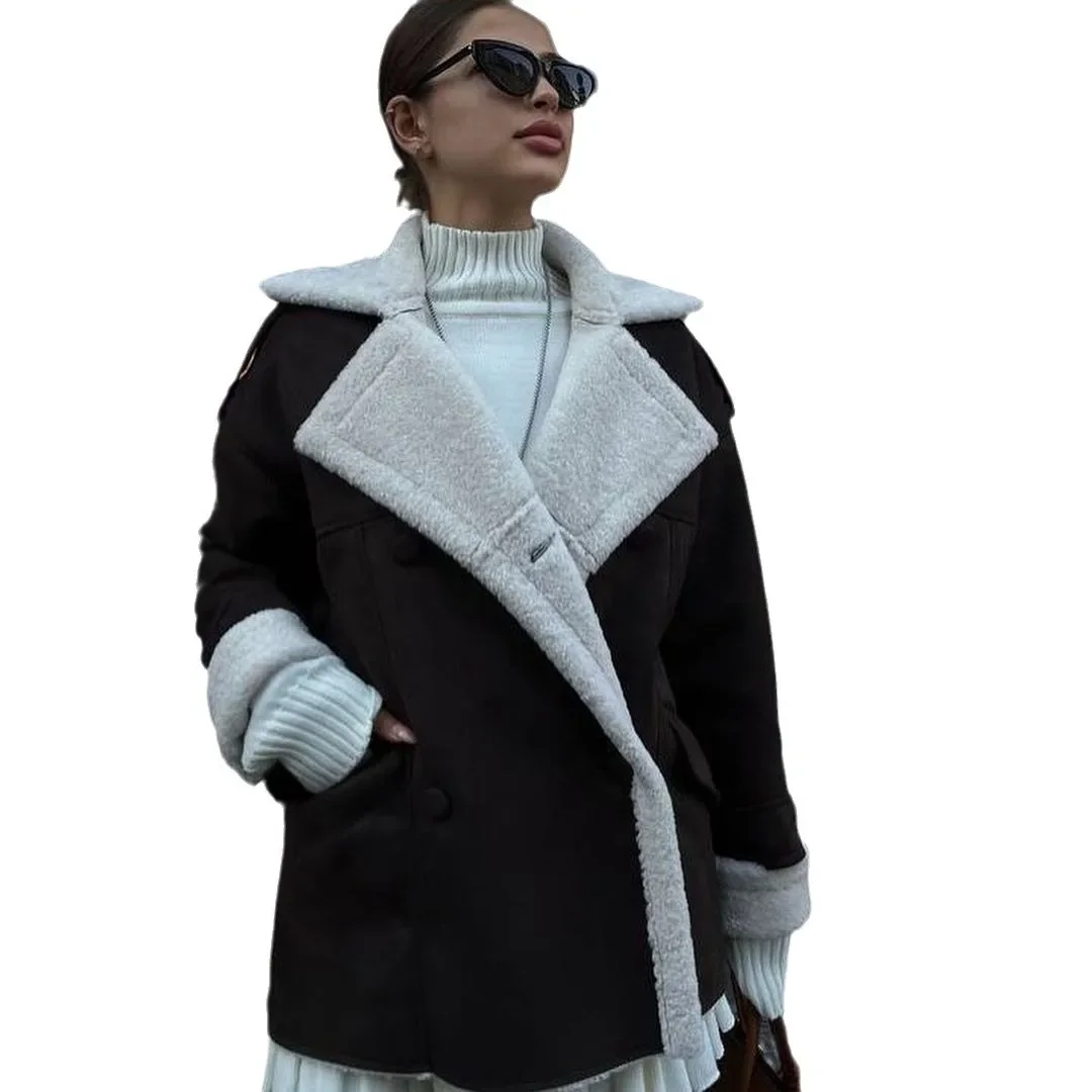 2024 Europe and the United States autumn and winter new Europe and the United States Rad wear a fur one casual coat women