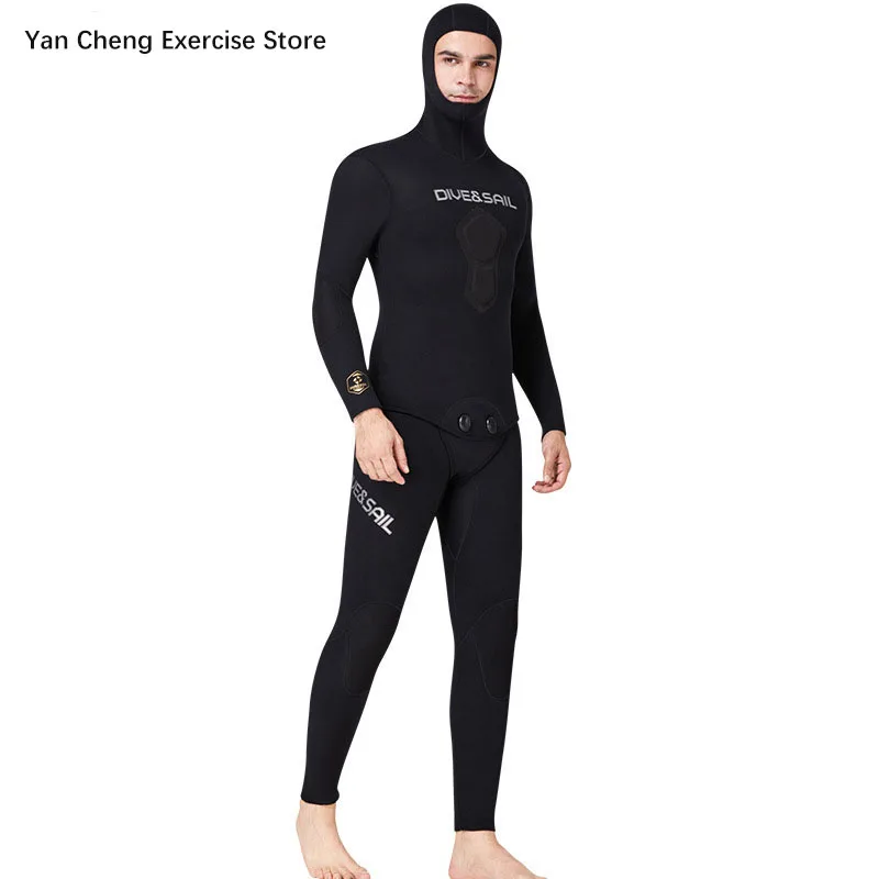 Men's Neoprene Diving Suit with Hat Underwater Fishing Full Body Suit Surf Snorkeling Professional Diving Suit Swimwear 1.5mm