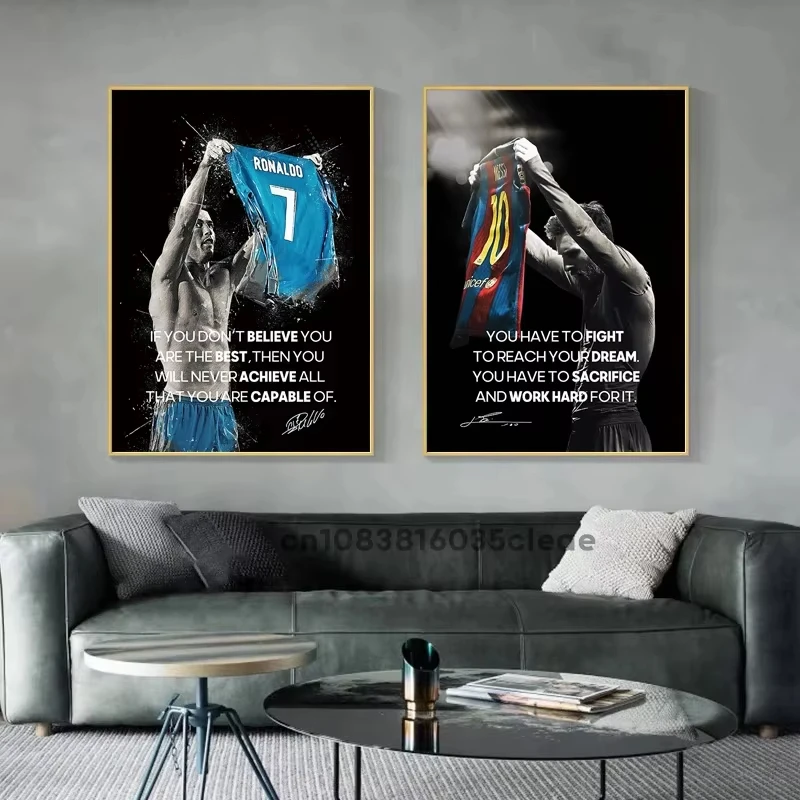 Football Soccer Star Messi Ronaldo Poster Motivational Quotes Decorative Paintings Canvas Wall Art Pictures Bedroom Home Decor