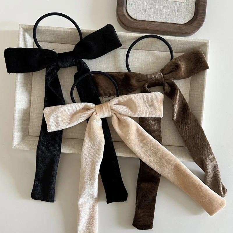 2025 Fashion Velvet Bow Hair Ribbon Scrunchie dla kobiet Vintage czarna aksamitna opaska do włosów dla dziewczynek długa kokarda do włosów Akcesoria do włosów — zdjęcie 5