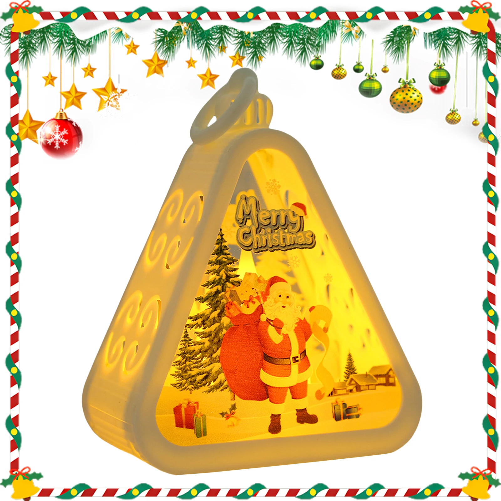 

Рождественские украшения: миниатюрный светодиодный треугольный фонарь, настольное украшение для дома, рождественский фонарь, праздничный декор, подарок