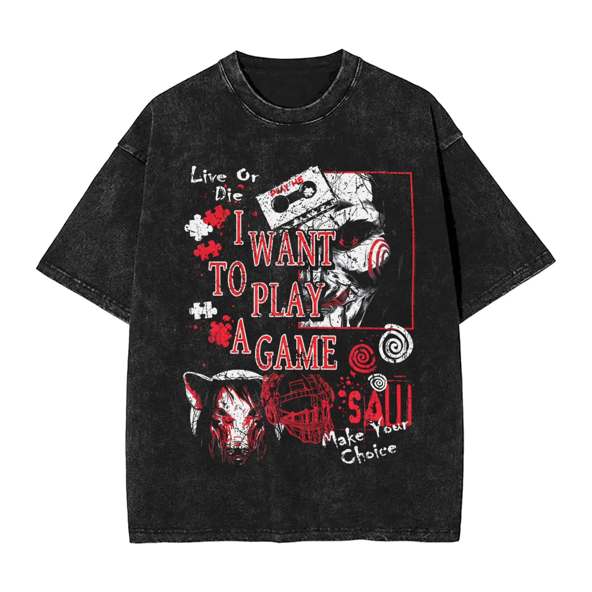 Halloween Horror Saw Vintage Movie Kill Washed T Shirts Streetwear Hip Hop Vintage T-Shirt Tees Tops Men Women  Oversize Summer