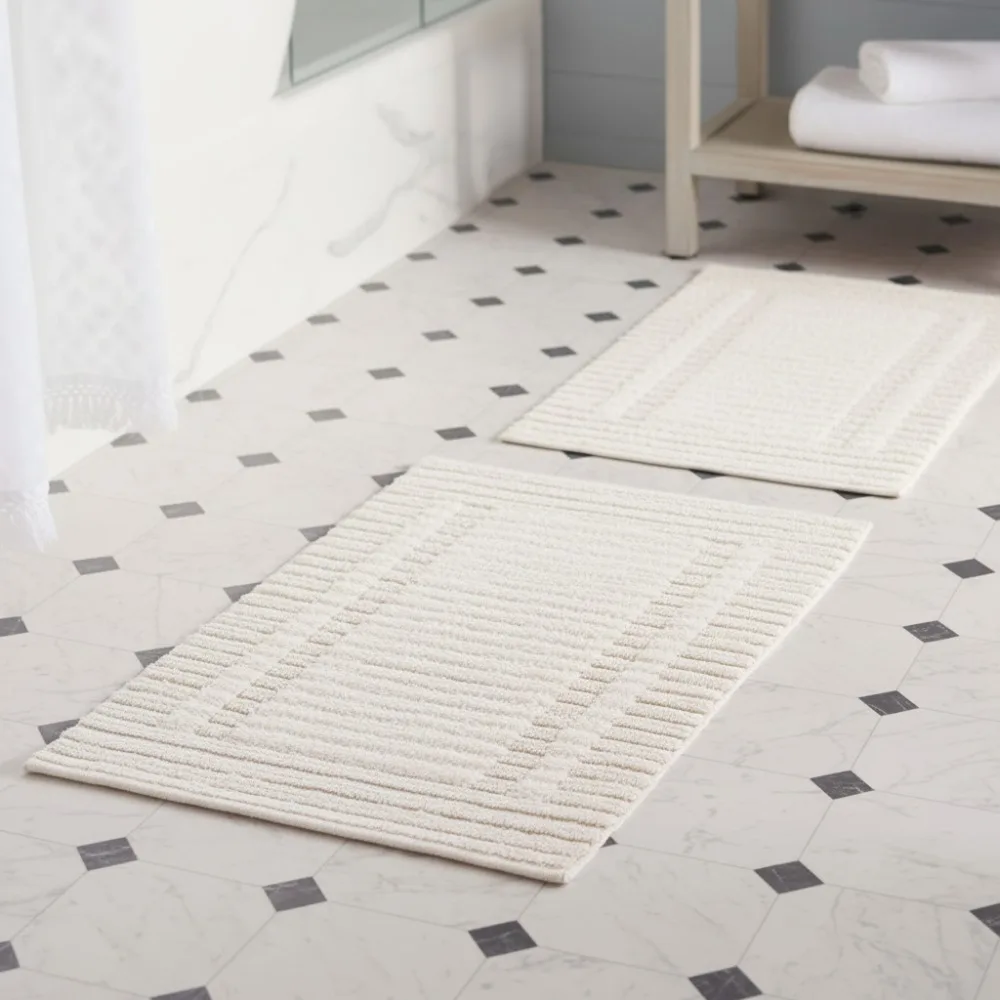 

Luxury Handmade Cotton Bath Mat Set of 2 - Super Absorbent, Non-Slip, Machine Washable for Modern Bathrooms