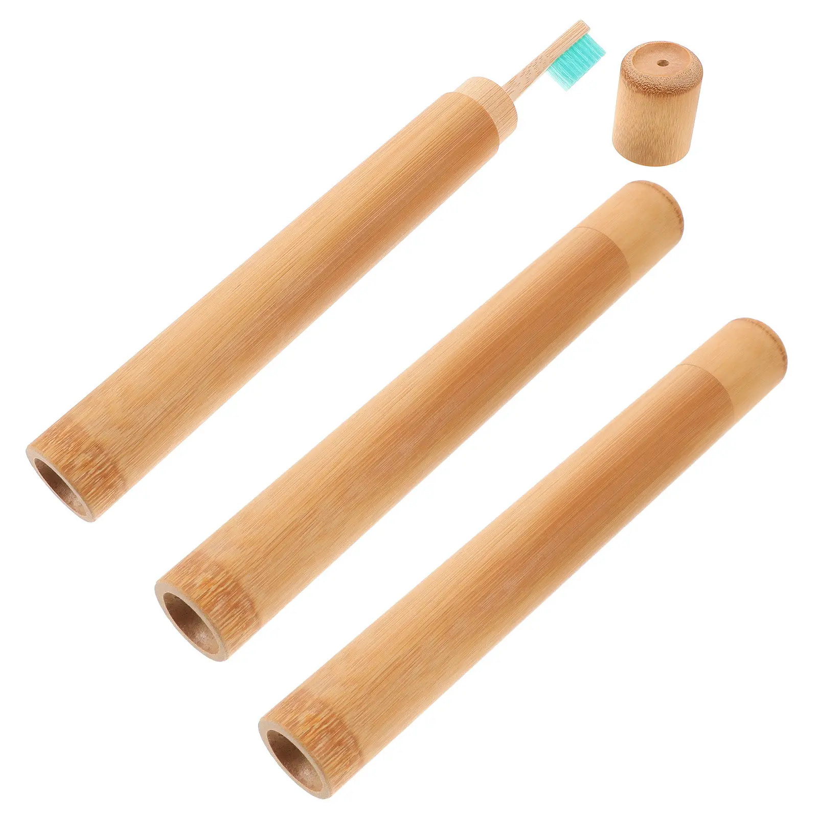 

3 комплекта бамбуковых футляров для зубных щеток, разные цвета, портативные, удобные для путешествий, многоразовые, для ухода за полостью рта