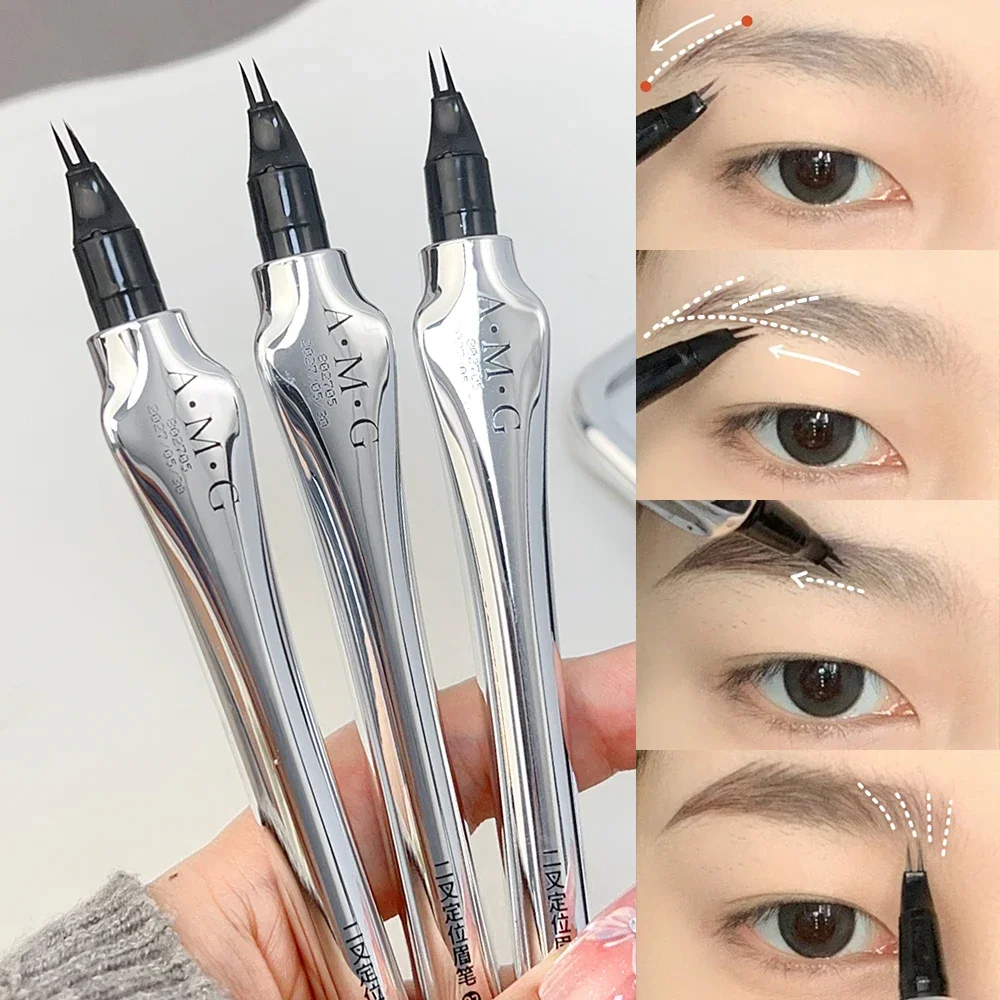 Multifunction 2 Fork Water Eyebrow Pen Natural Easy To Color No Smudging Eyeliner Lower Eyelash Lasting Easy To Grip Brow Pencil