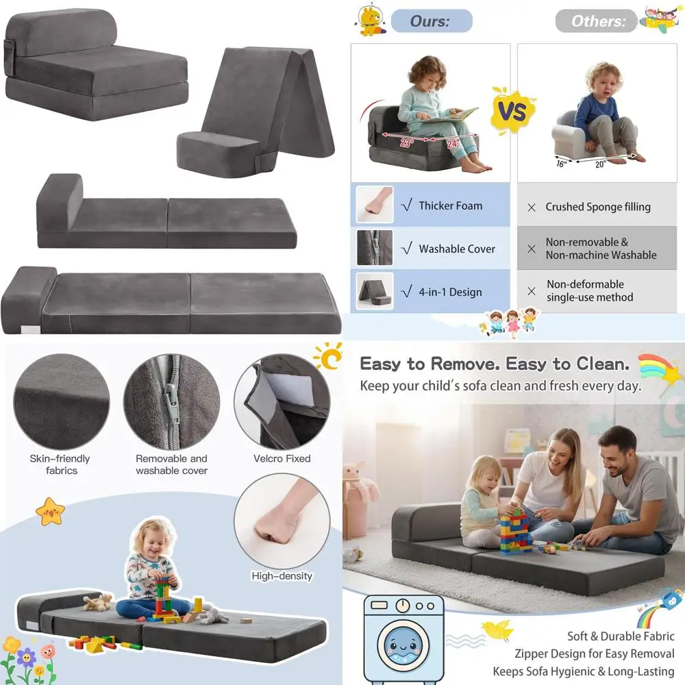 

Детский раскладной диван-кровать, детский диван со съемным чехлом, спальное место-футон для детских комнат, гостиных, гостевых комнат,