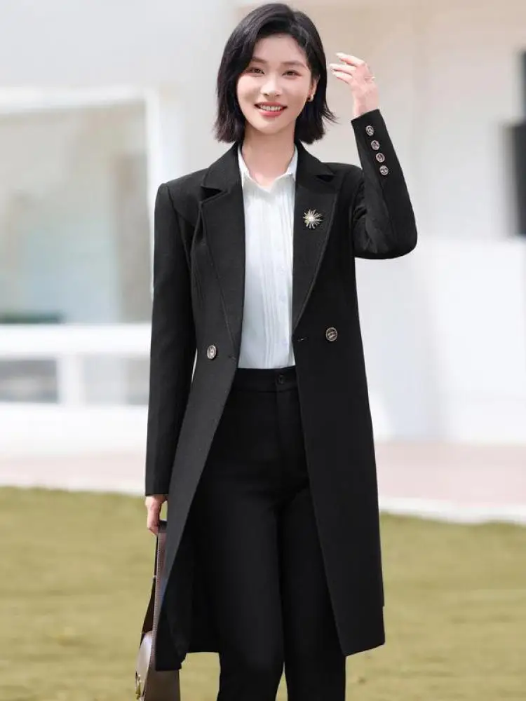 

Корейский женский однотонный элегантный офисный двубортный пиджак, пальто, осенние женские праздничные куртки с длинными рукавами, простая уличная одежда