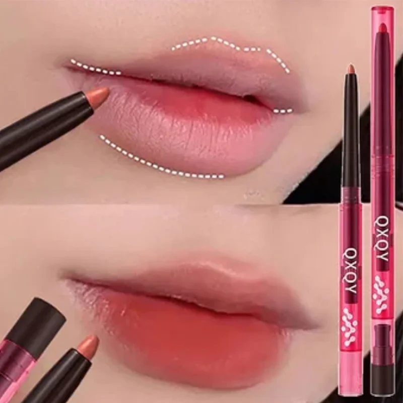 2 สี Lip Liner Waterproof Matte ลิปสติกดินสอ Contour Lips แต่งหน้า Nude พีชสีชมพู Lip Liner ดินสอสีน้ําตาล Lipliner เครื่องสําอางค์