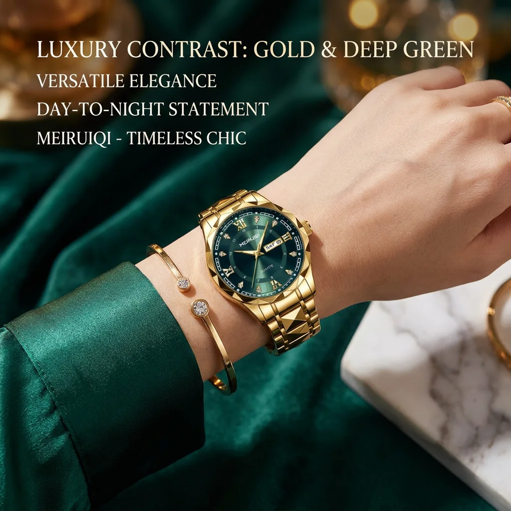 1pcs Men's green dial alloy strap vintage fashion classic business calendar details Quartz Watch for business party holiday