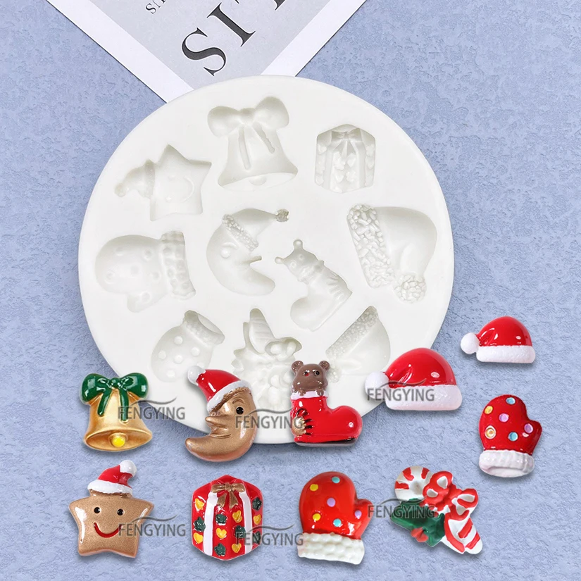 Christmas Stocking Present Box Jingle Bell Silicone Mold Sugarcraft Chocolate Cupcake Baking Mold Fondant Cake Decorating Tools