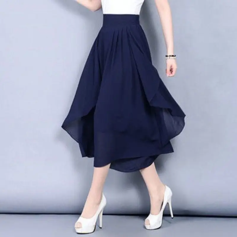 2024 Summer Personalized High End Design Sense High Waist Slim Fit Casual Large Size Solid Color Wide Leg Skirt Pants for Women