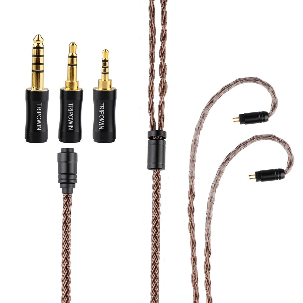 Tripowin Amber 32AWG OFC Oxygen Free Cable HiFi IEM Cable with Interchangeable 2.5mm 3.5mm 4.4mm Plug PVC Sleeve for Audiophile