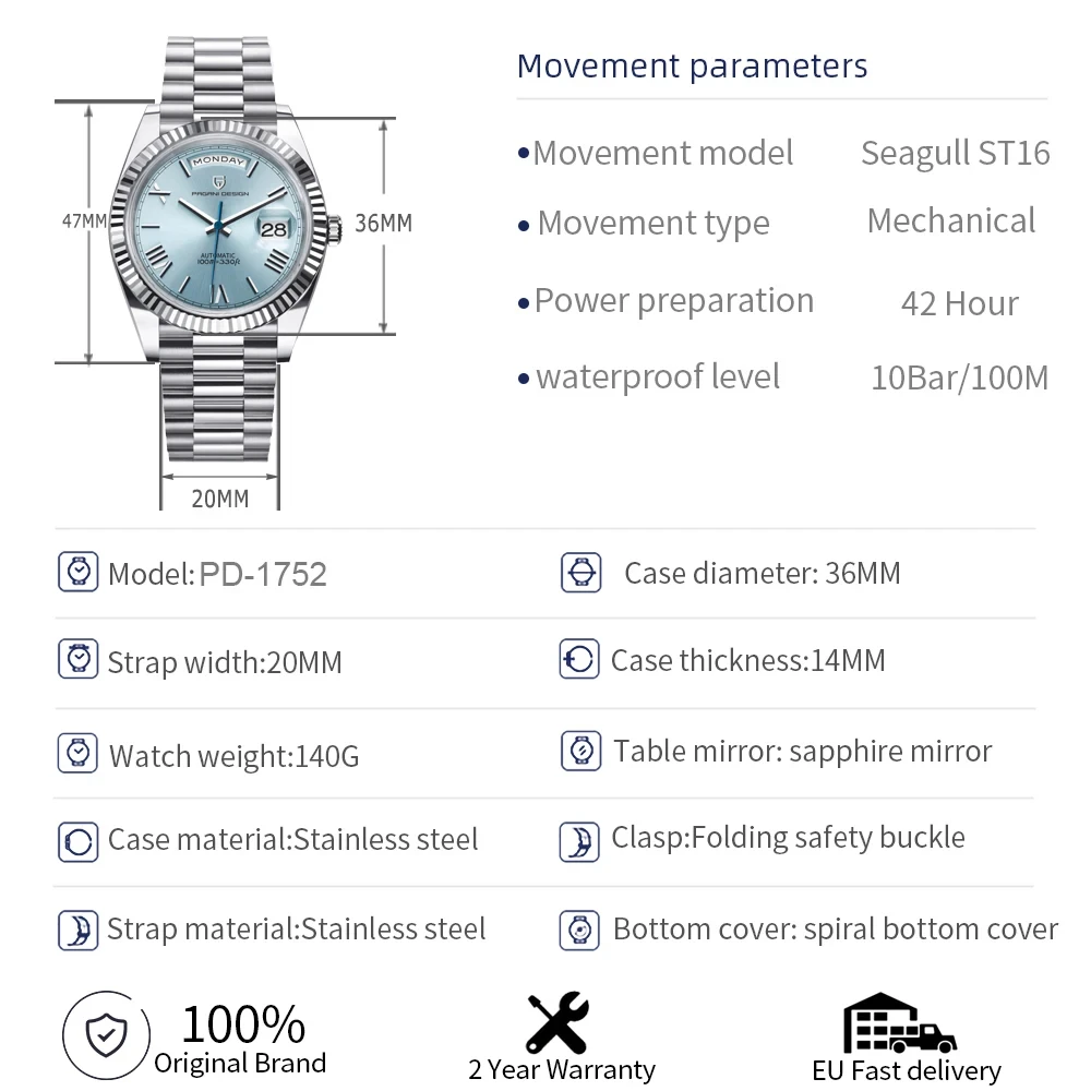 PAGANI DESIGN-reloj mecánico automático para Hombre, de lujo, de acero inoxidable, con zafiro, novedad de 2023