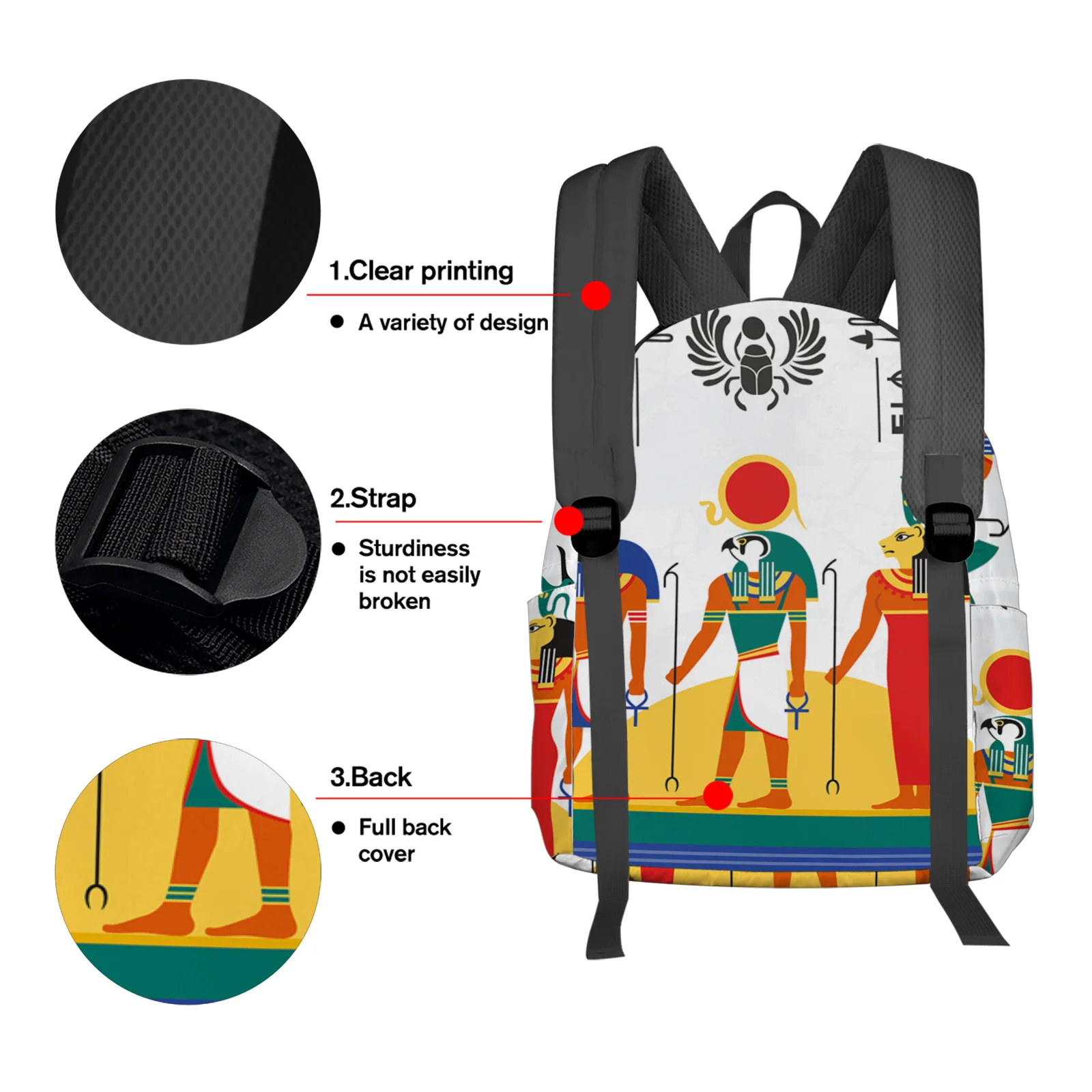 Mochila para Adolescente do Antigo Egito, Mochila Escolar Masculina, Bolsa de Ombro, Mochila Portátil, Símbolo, Listra, Humano, Cabeça, Sol, Escola