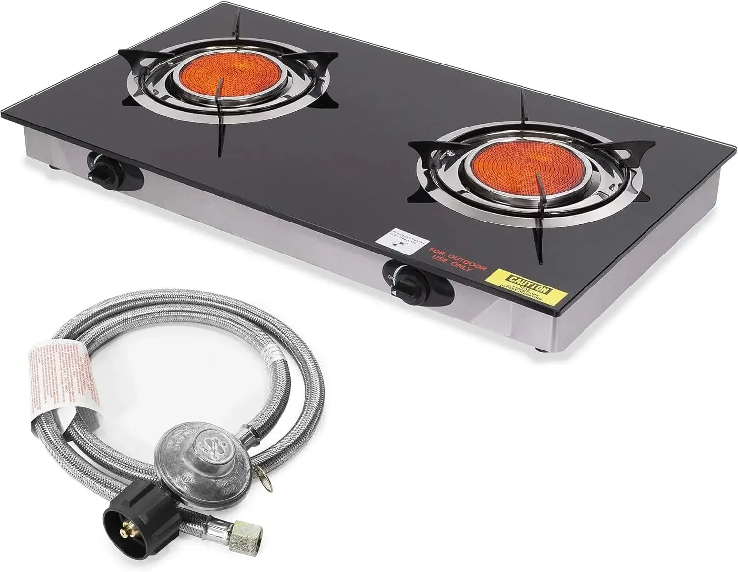 

li-40,000 BTU 2 Burner Propane Gas Cooktop with Ceramic Infrared Auto Ignition for Outdoor BBQ Camping