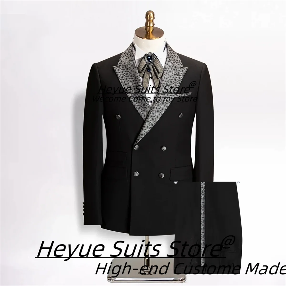 Customized Black Groom Wedding Tuxedos Handsome Slim Fit Double Breasted Men Suits 2 Pieces Sets Male Prom Blazers Ropa Hombre