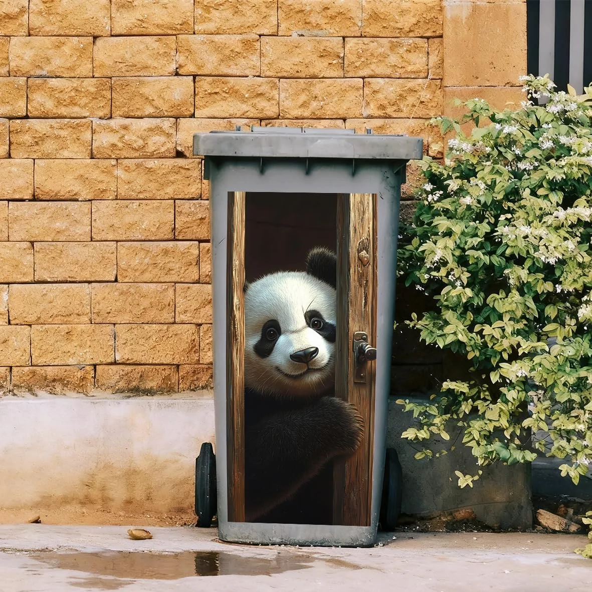 Fun Peeking Panda Trash Can Decal 82x37cm Realistic Leaning‑Out Panda Creative Decor For Dull‑Looking Trash Cans