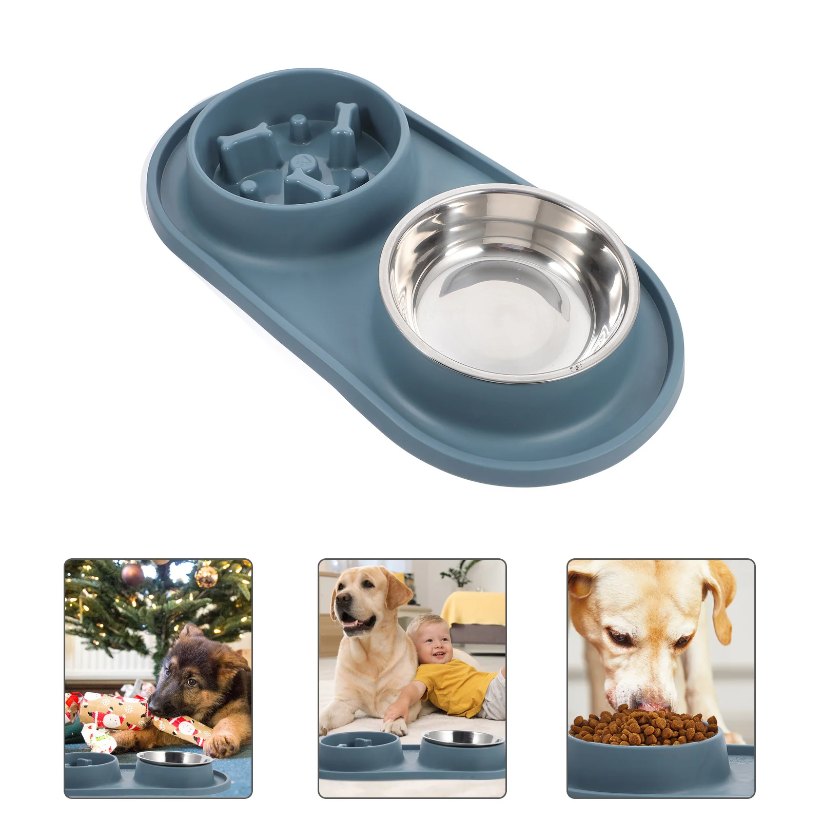 

Pet Slow Food Bowl Anti Choking Double Feeding Bowl Small Dog Cat Silicone Stainless Steel Feeder Pet Dish Dog Feeder
