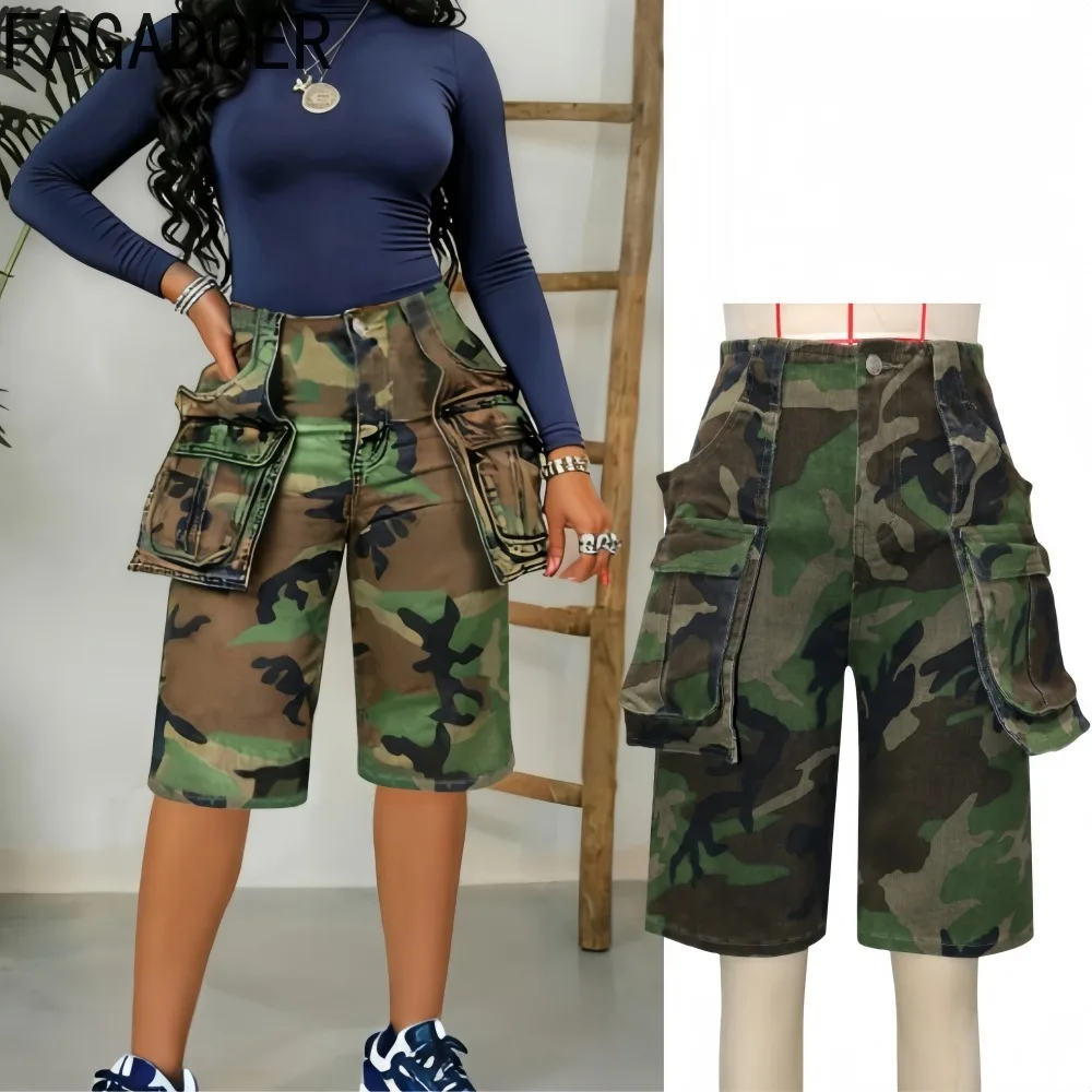 

FAGADOER Fashion Camouflage Patchwork Denim Pants Women Button Cargo Pocket Straight Leg Loose Pants Female Streetwear Bottoms