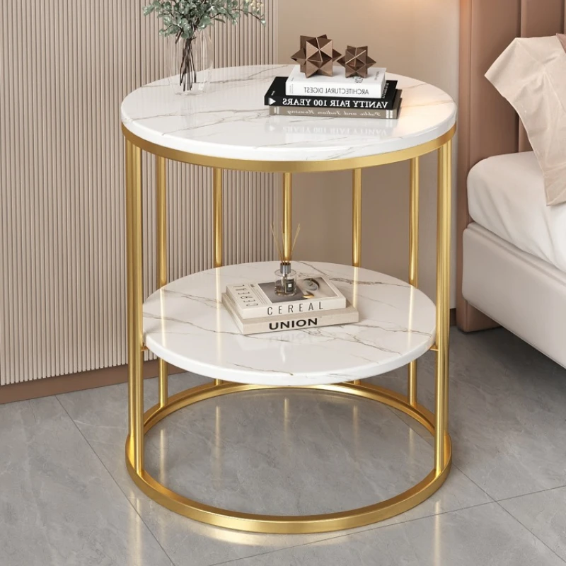 寝室用小型ベッドサイドテーブル 家庭用丸型北欧風高級家具 ポータブルコーヒーテーブル モダンなコーヒーテーブル
