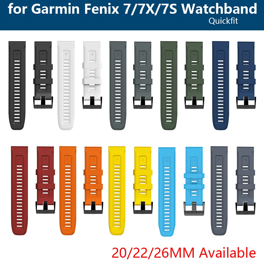 

For Garmin Fenix 7 7X 7S Watch Band Replacement 20mm 22mm 26mm Silicone Watchband fit Fenix 8 6 6X Quickfit Release Strap