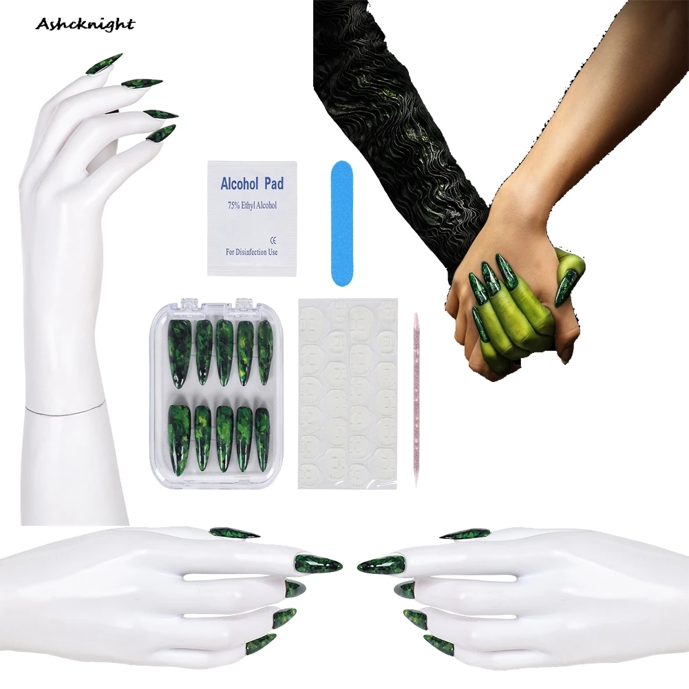 

2025 Movie Wicked Cosplay Elphaba Green Nails Roleplay Women Art Accessories Manicure Hallowma Carnival Outfits Accessories Prop