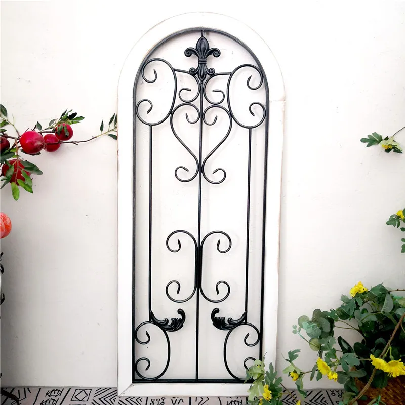 

101X41cm Rustic Wood and Metal Arch Wall Decor Vintage Distressed Farmhouse Window Frame Panel Scroll Arched Inspired Wall Decor