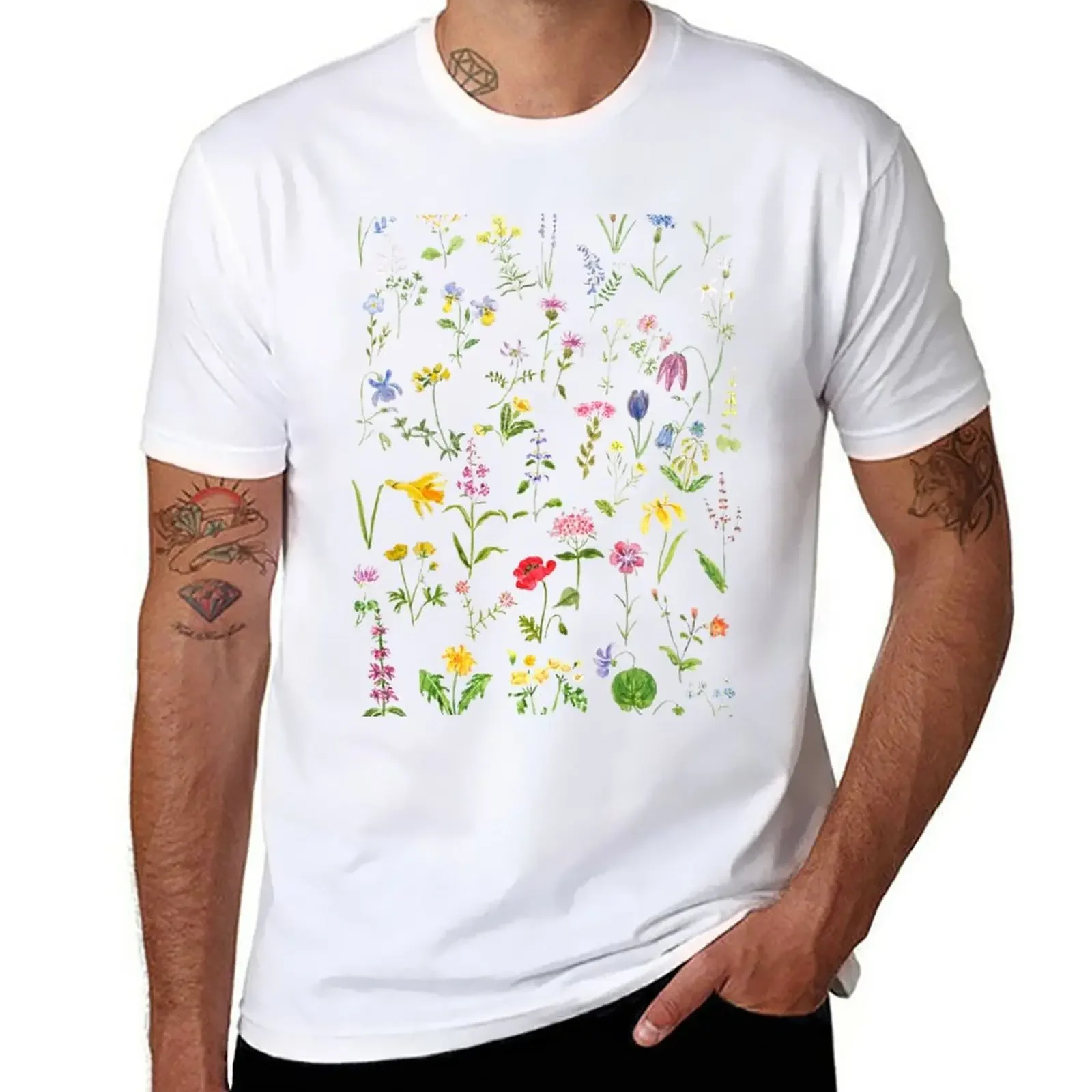 

botanical colorful countryside wildflowers watercolor painting T-Shirt sublime hippie clothes mens t shirt graphic