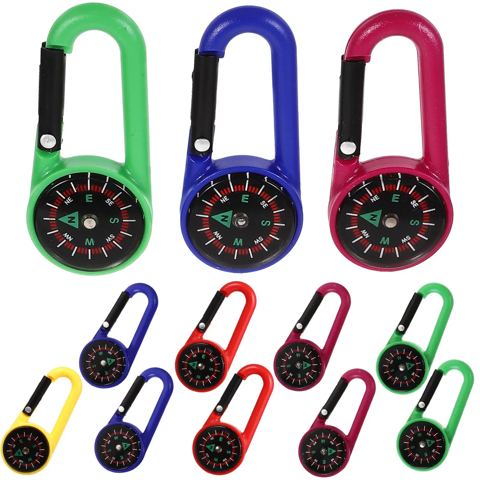 

12 Compass Clip Keychain Outdoor Gear Climbing Fishing Hiking Travel Non Toxic Guide Gift