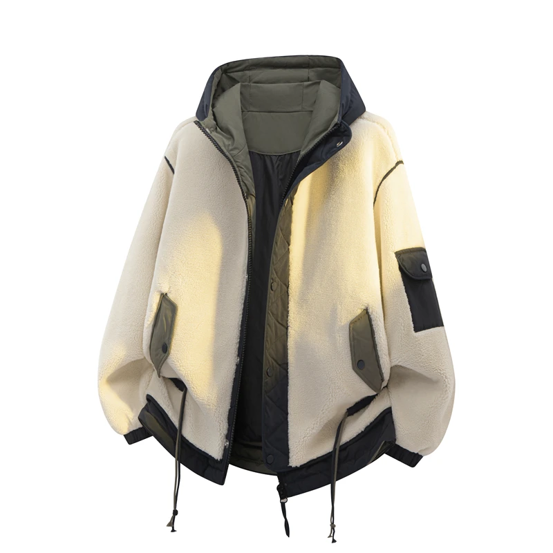 

New Autumn Winter Men's Color Blocked Fashionable Trendy Cotton Clothing,comfortable Warm and Plush for Cold Resistance Coat