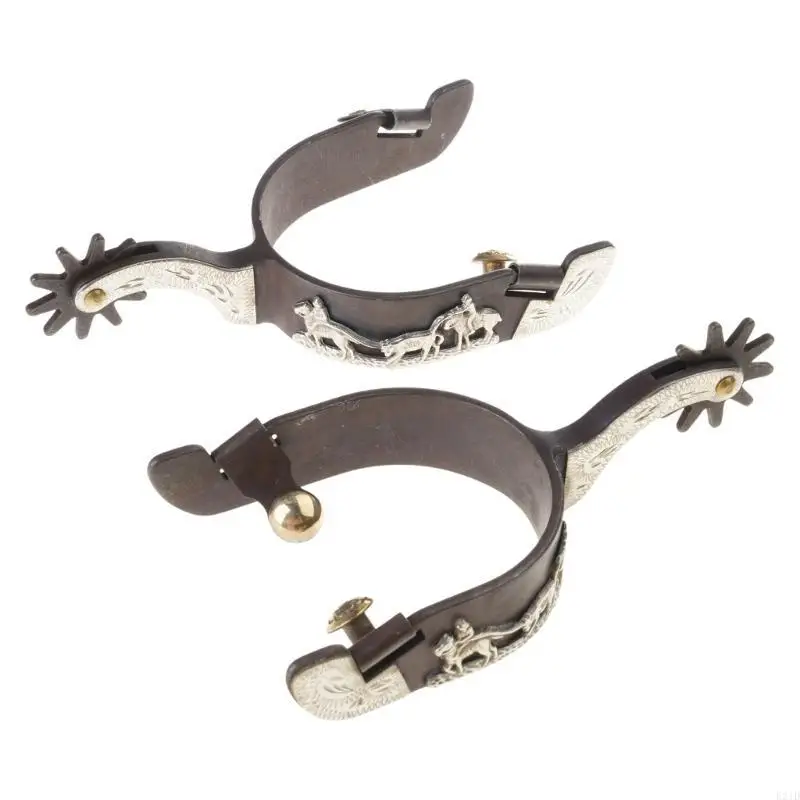   Horse Boot Spur Hand Carved Decoration with Gear Western Cowboy Horse Spur Mild Steel Horse Boot Spur Enduring
