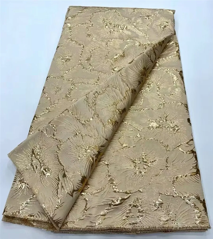 

Gold African Brocade Jacquard Fabric For Women Floral Damask Material Nigerian Gilding Lace Brocard Tissu 5Yard Africain DJB53