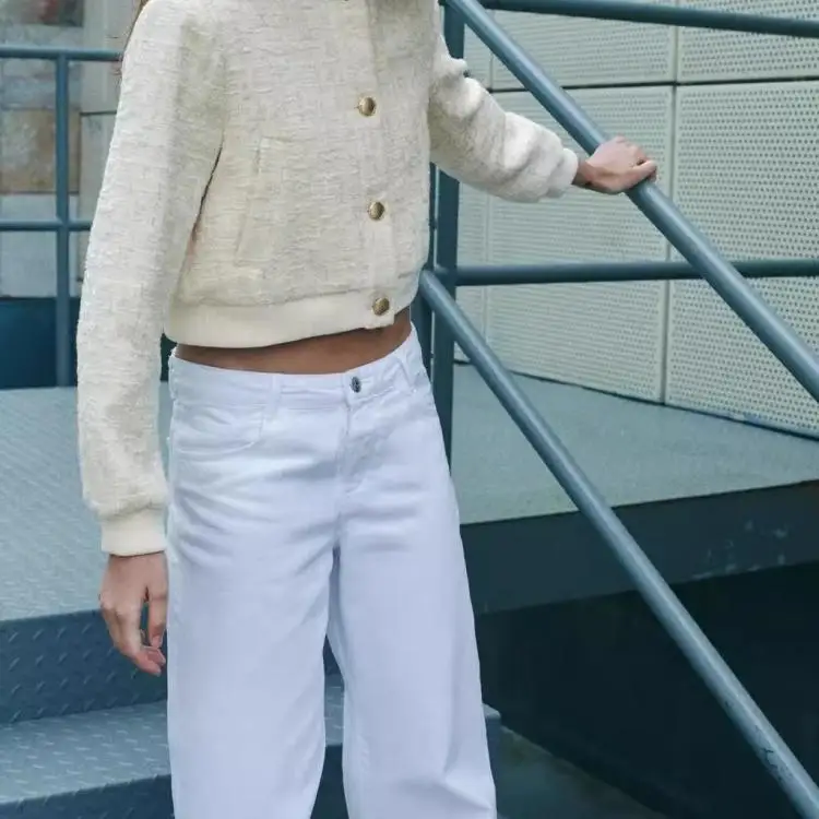 

Spring Autumn 2025 New Women's Faion ort Texture round Ne Long Sve Jaet Outerwear Polyester Fiber Loose Fit Button...