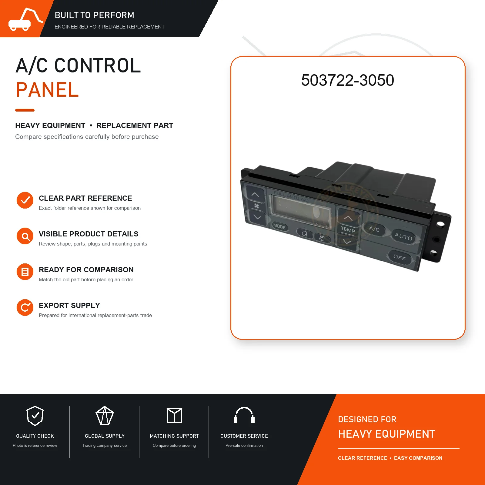 Cab Air Conditioning Control Panel 503722-3050 Replacement for Construction Machinery