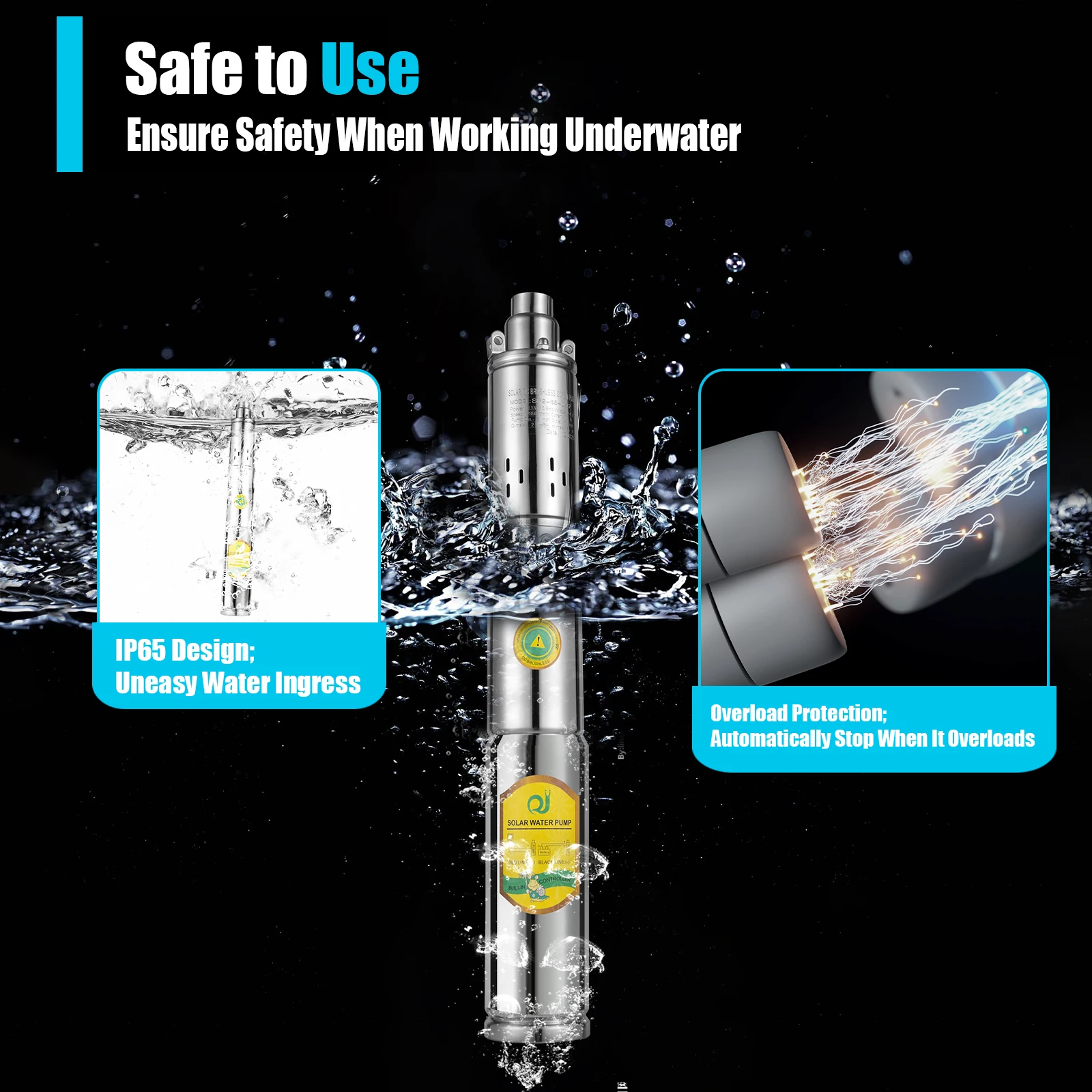 Imagem -02 - Cabeça de Bomba Submersível Solar Bomba de Água Solar Poço Profundo 65m 370w 24v 24v 370w 24v