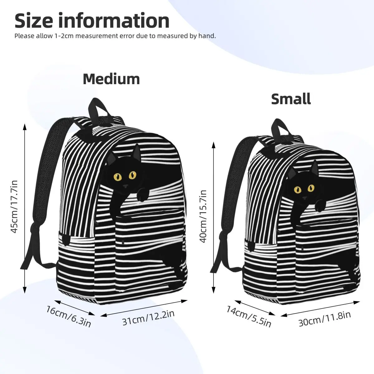 Funny Black Cat Strips Backpack Daypack Large Capacity Children BookBag School Bag Shoulder Bags for Boys Girls