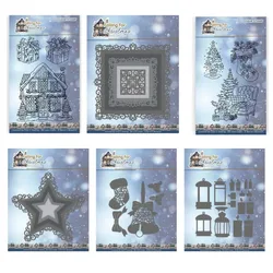 Vierkant frame kersthuis ster schoonheden vallende lichten metalen stansmessen siliconen stempels scrapbooking stencil fotoalbum