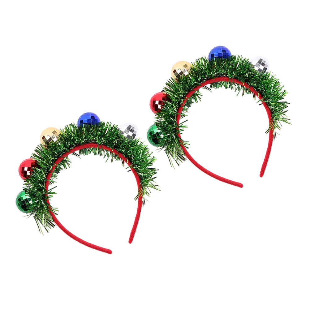 

2 Pcs Christmas Wreath Spotlight Ball Headband Decorate Holiday Hair Green Headpiece Headwear Miss